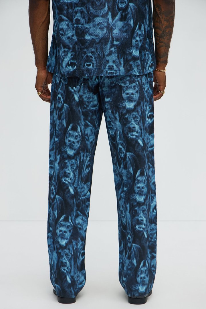 Straight Doberman Printed Pants - Blue/combo