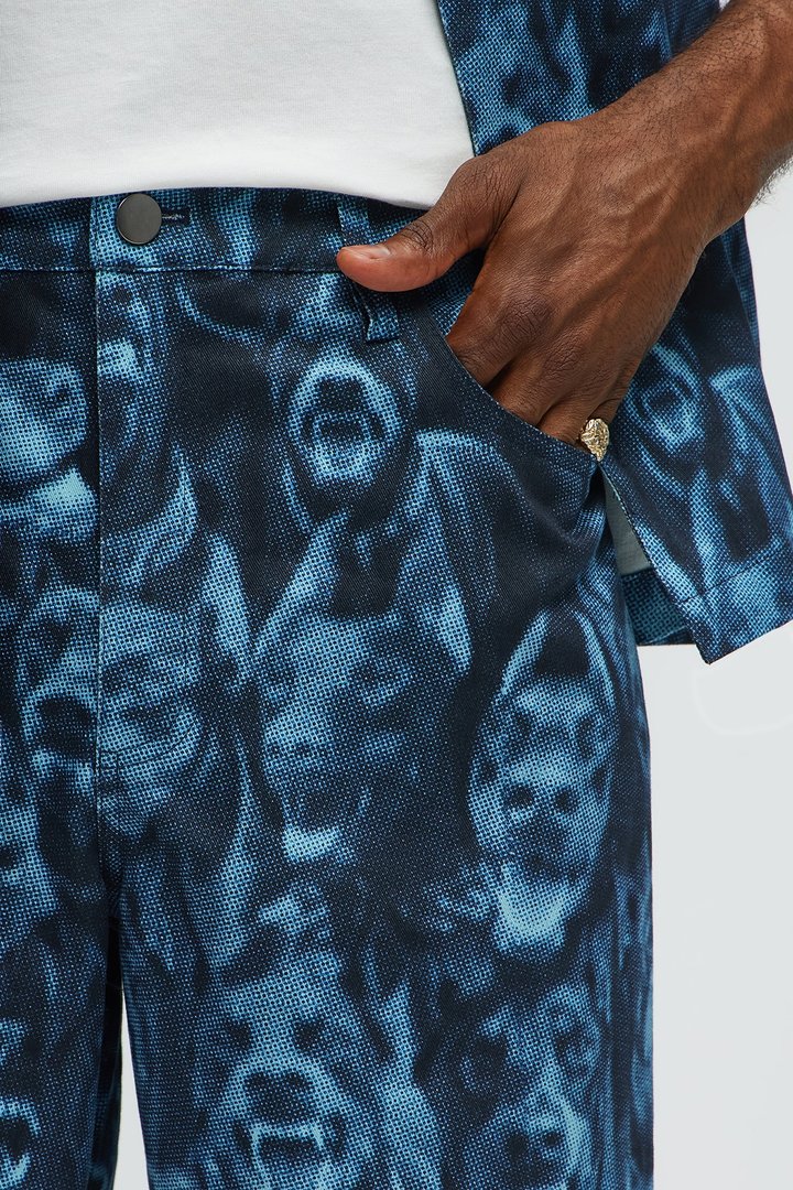 Straight Doberman Printed Pants - Blue/combo