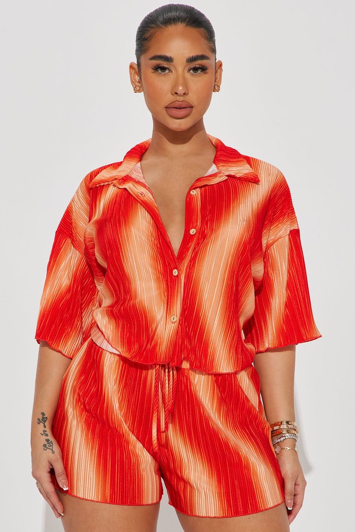 Adella Plisse Short Set - Orange