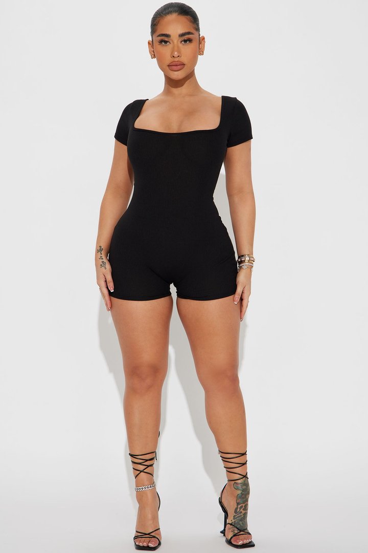 Cydni Ribbed Romper - Black