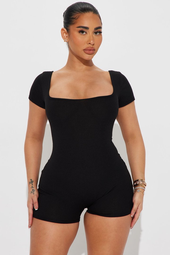 Cydni Ribbed Romper - Black