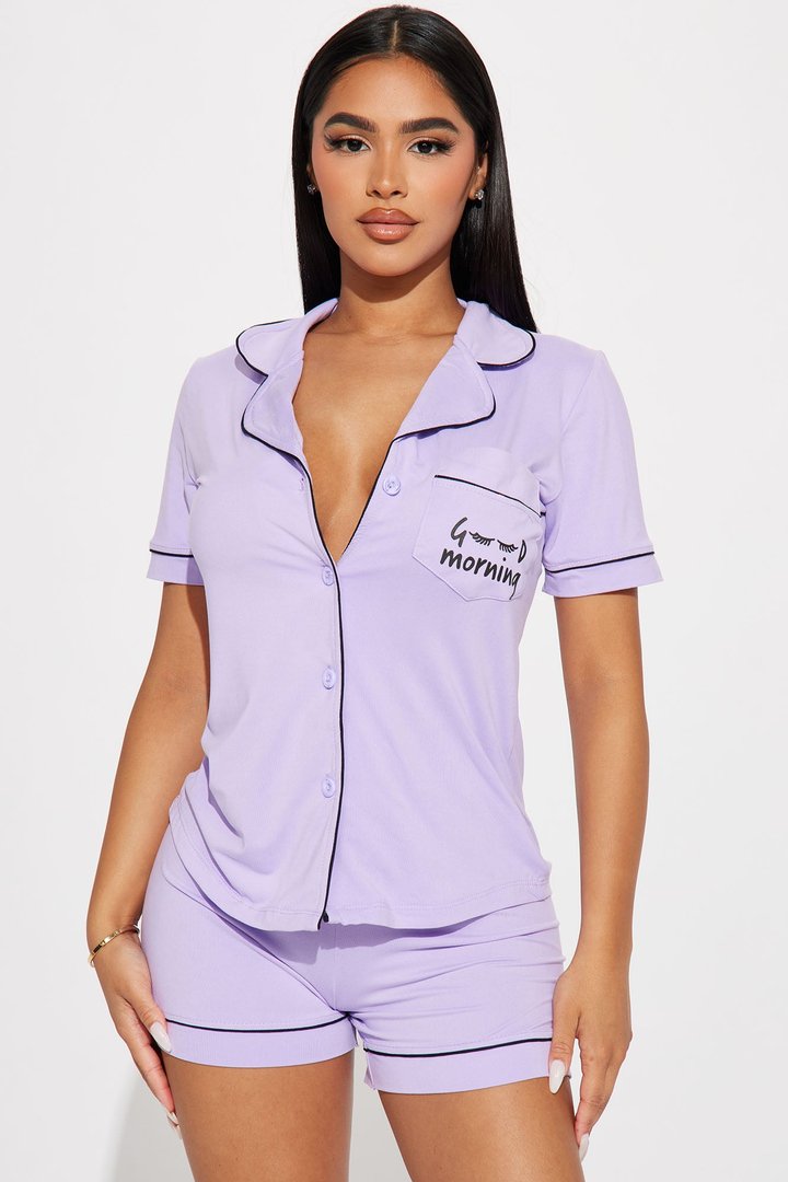 Good Morning Babe PJ Short Set - Purple