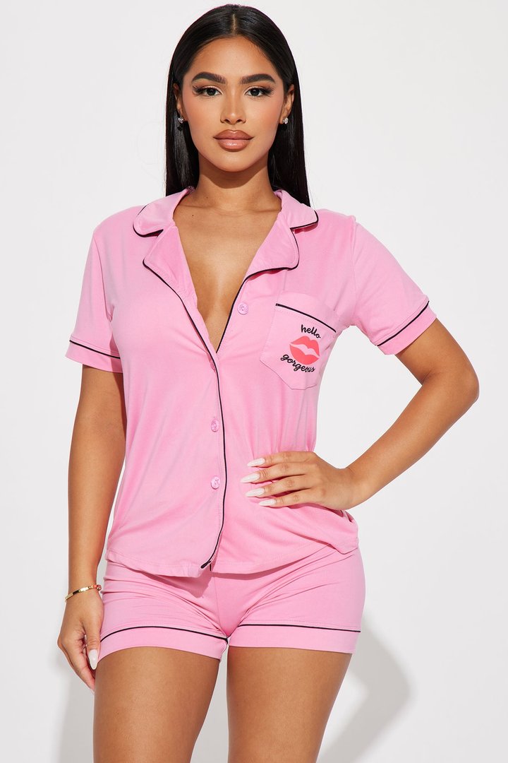 Hello Gorgeous PJ Short Set - Pink