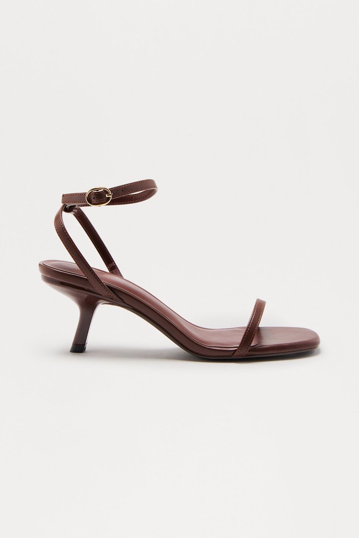 Marlo Ankle Strap Kitten Heels - Brown