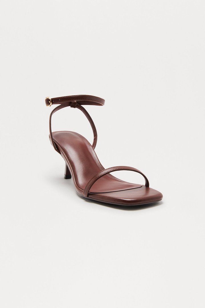 Marlo Ankle Strap Kitten Heels - Brown