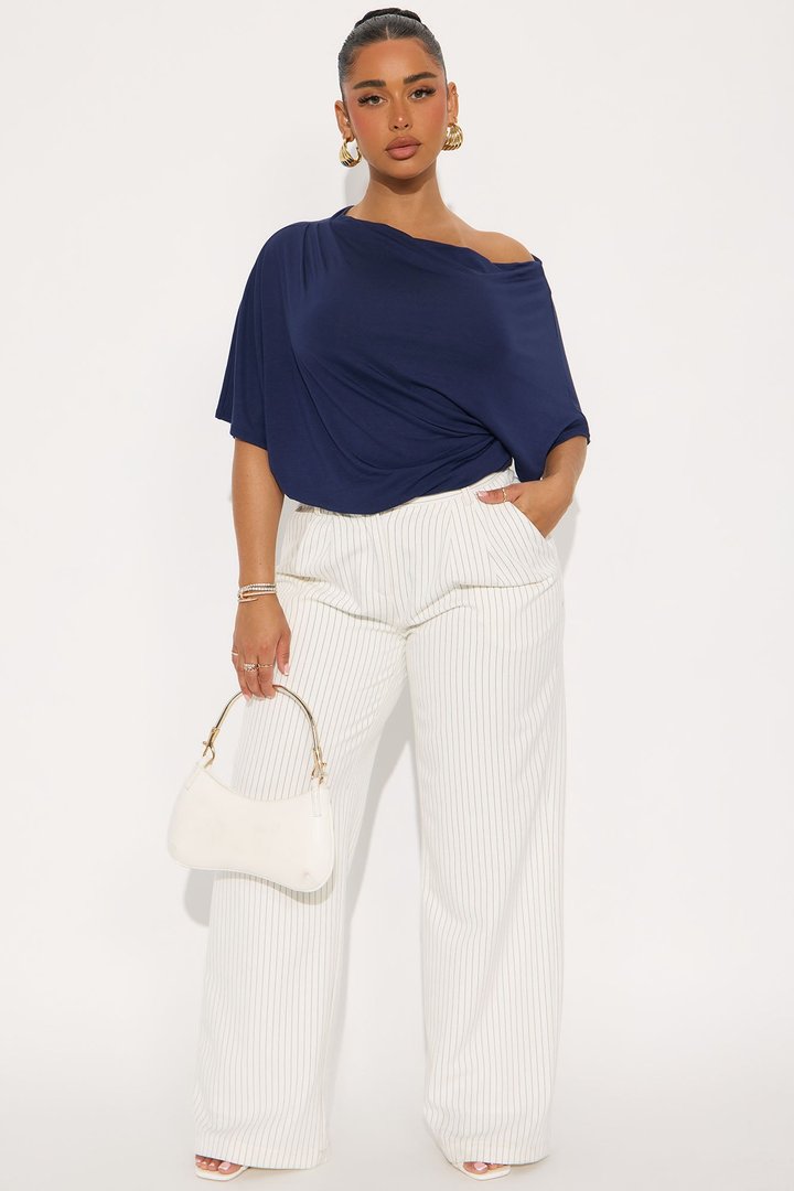Flatter Me Off Shoulder Bodysuit - Navy