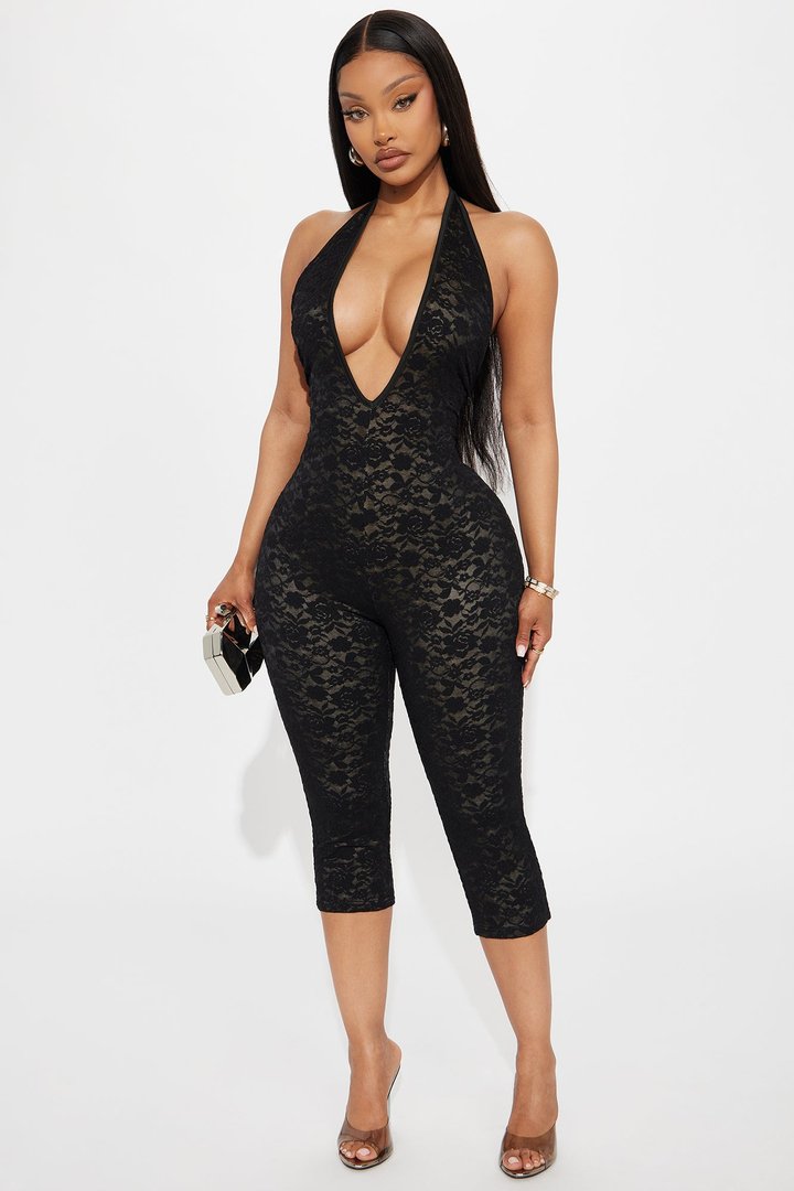 Midnight Strolls Backless Lace Jumpsuit - Black