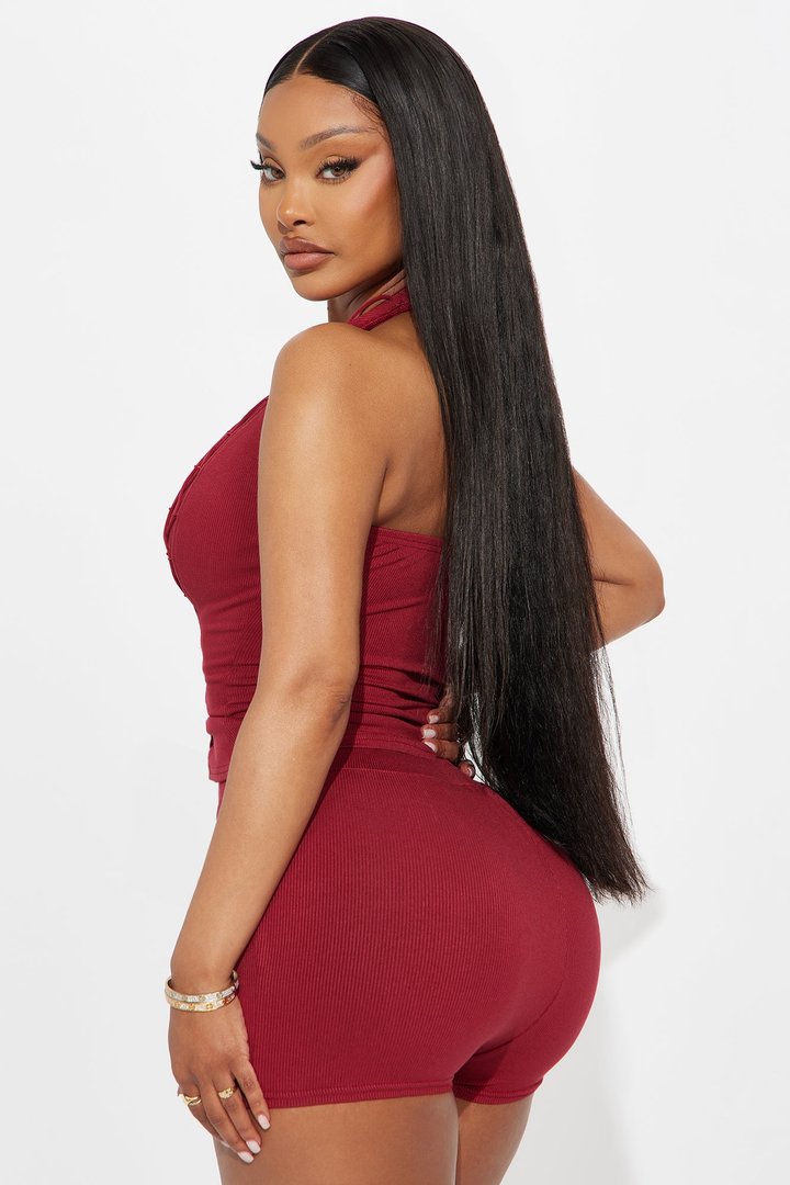 Midnight Madness Lace Up Halter Top and Short Set - Red