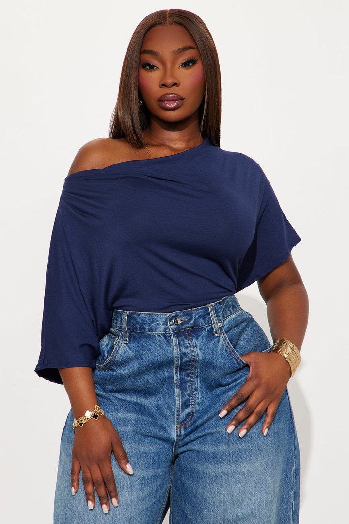 Flatter Me Off Shoulder Bodysuit - Navy
