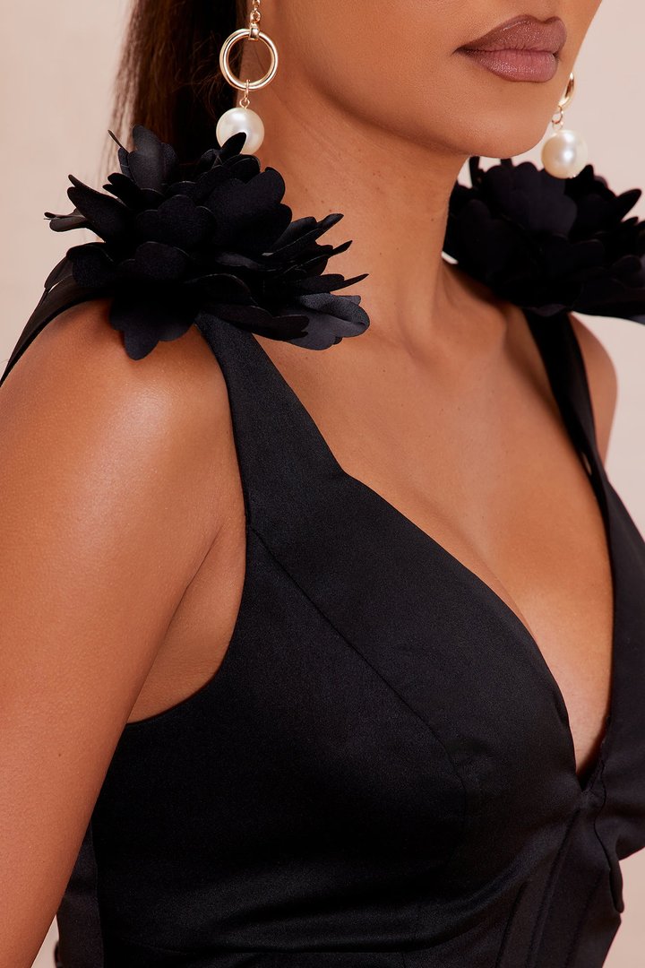 Amadora Satin Mini Dress - Black