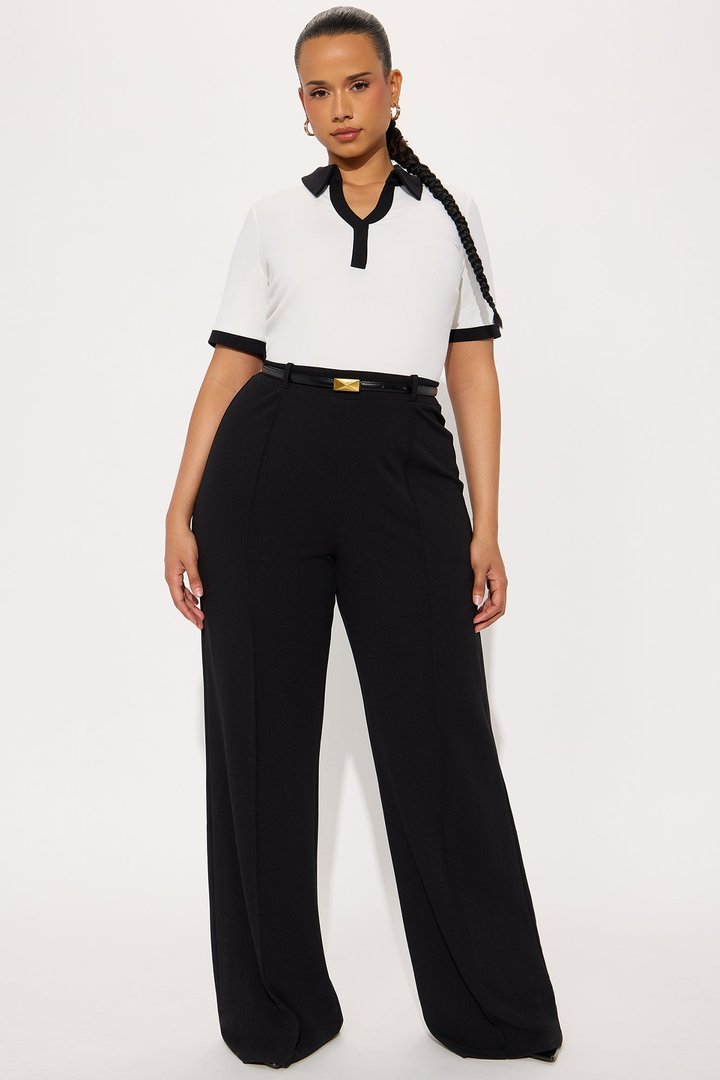 Angelique Belted Wide Leg Jumpsuit - White/Black
