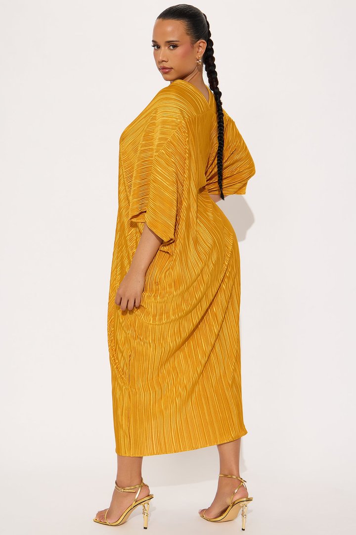 Isa Plisse Maxi Shirt Dress - Mustard