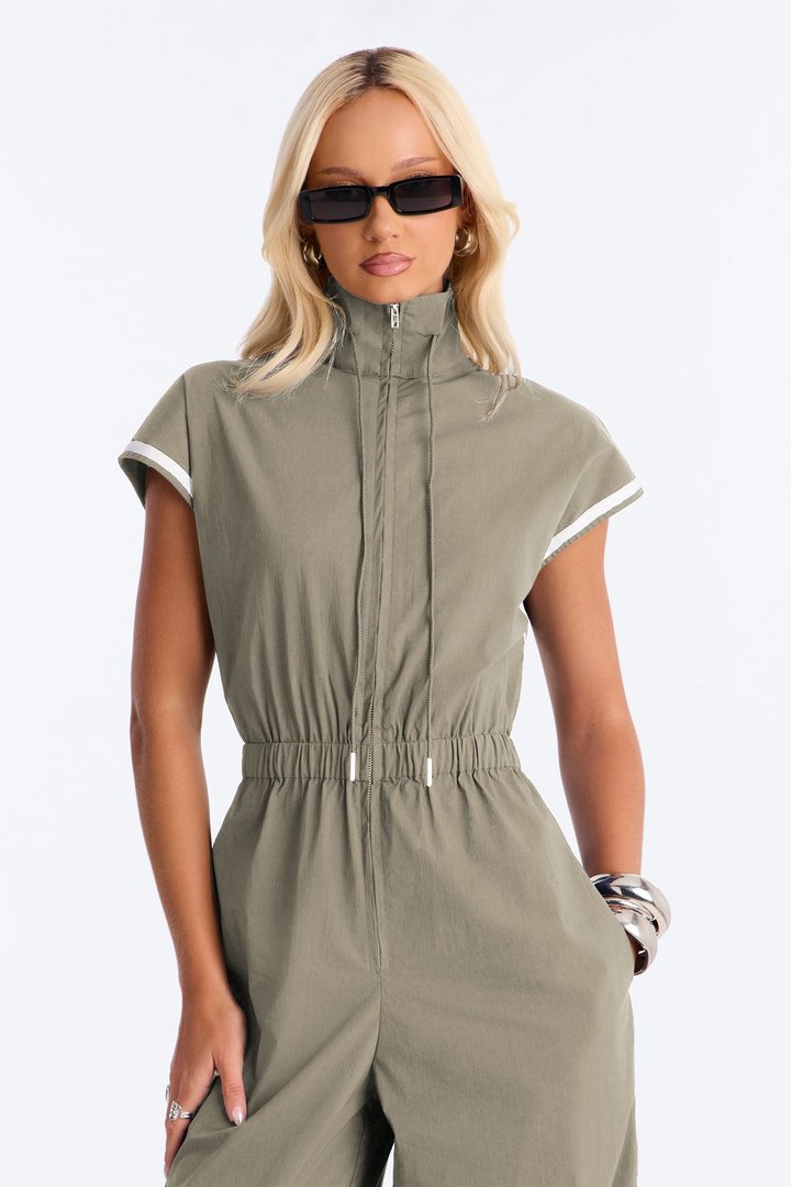 Out The Door Windbreaker Jogger Pant Jumpsuit - Olive