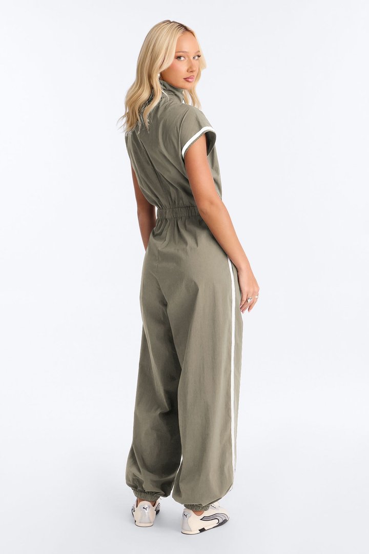 Out The Door Windbreaker Jogger Pant Jumpsuit - Olive