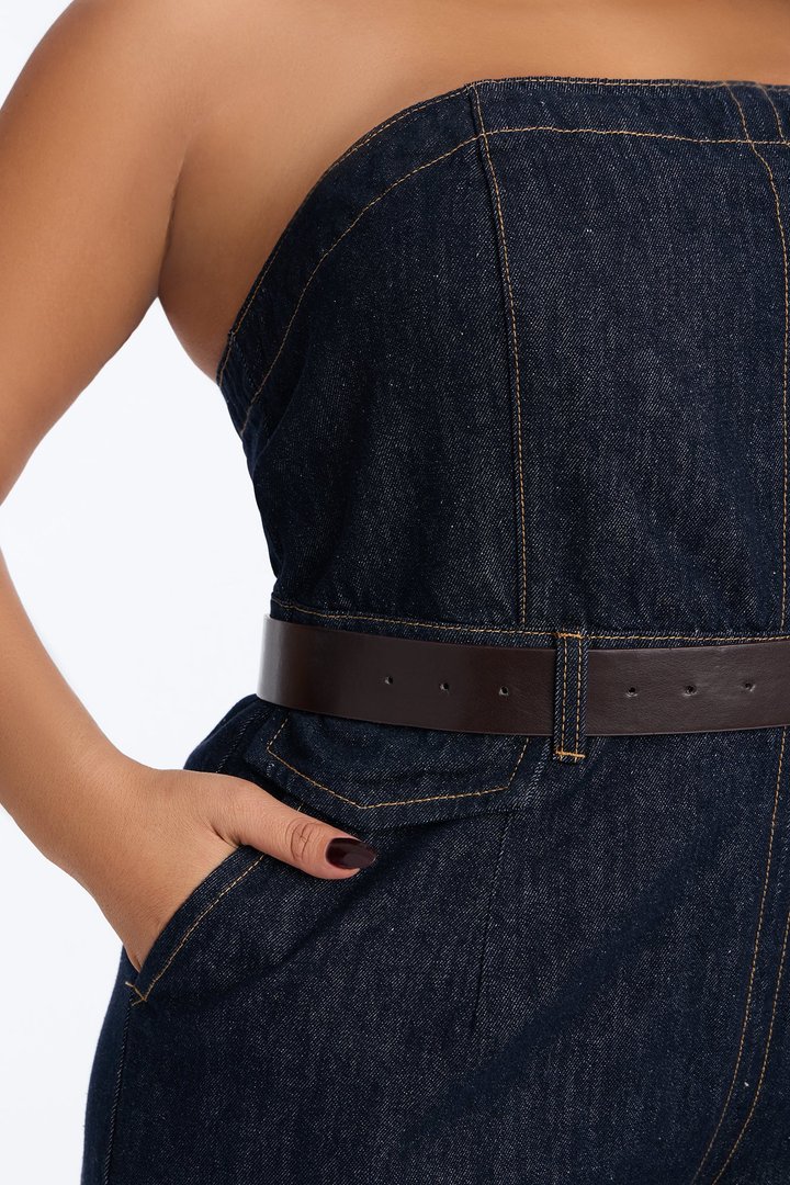 Frankie Denim Belted Jumpsuit - Dark Wash