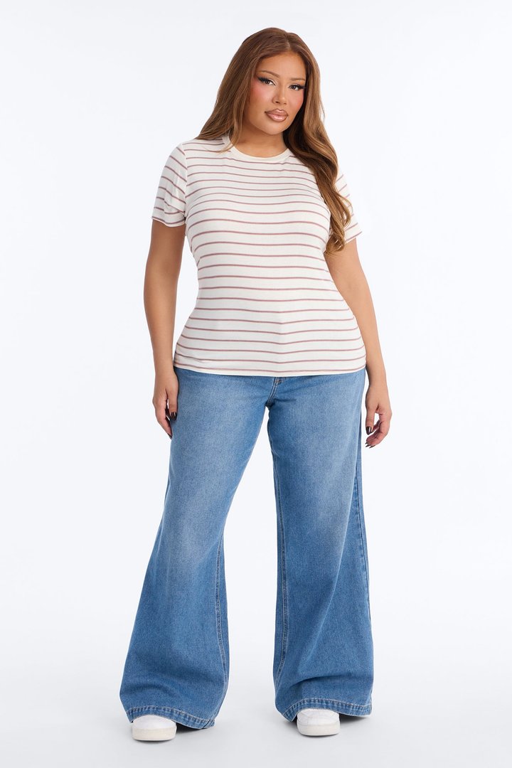 Lexi Crew Neck Stripe Tee - White/combo