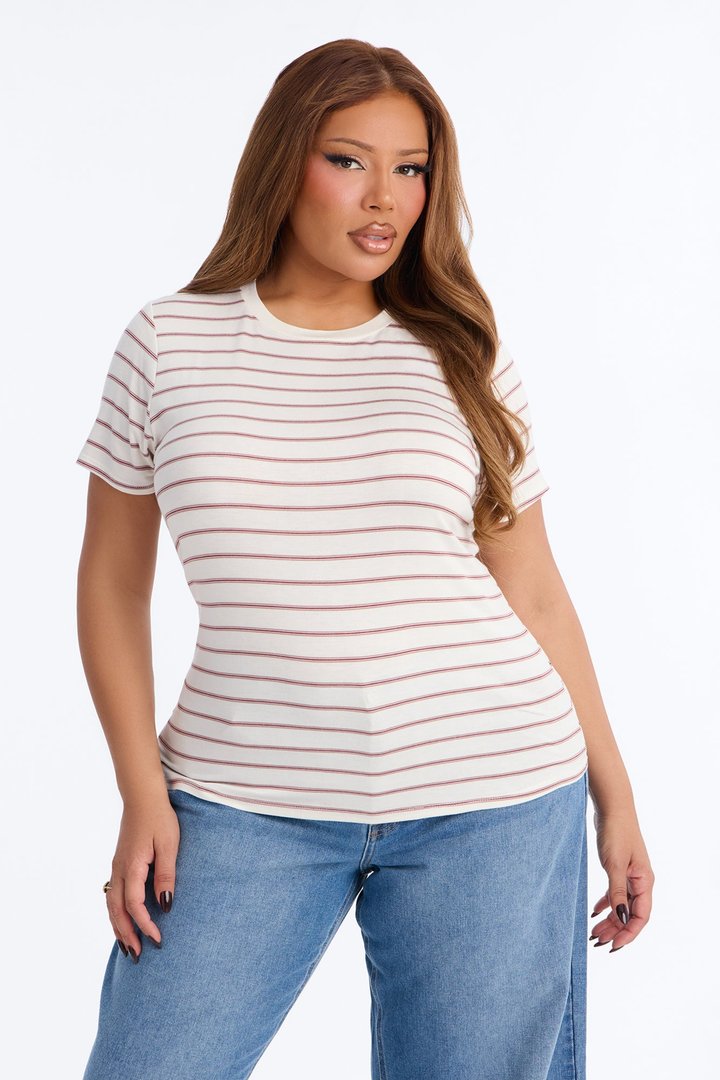 Lexi Crew Neck Stripe Tee - White/combo