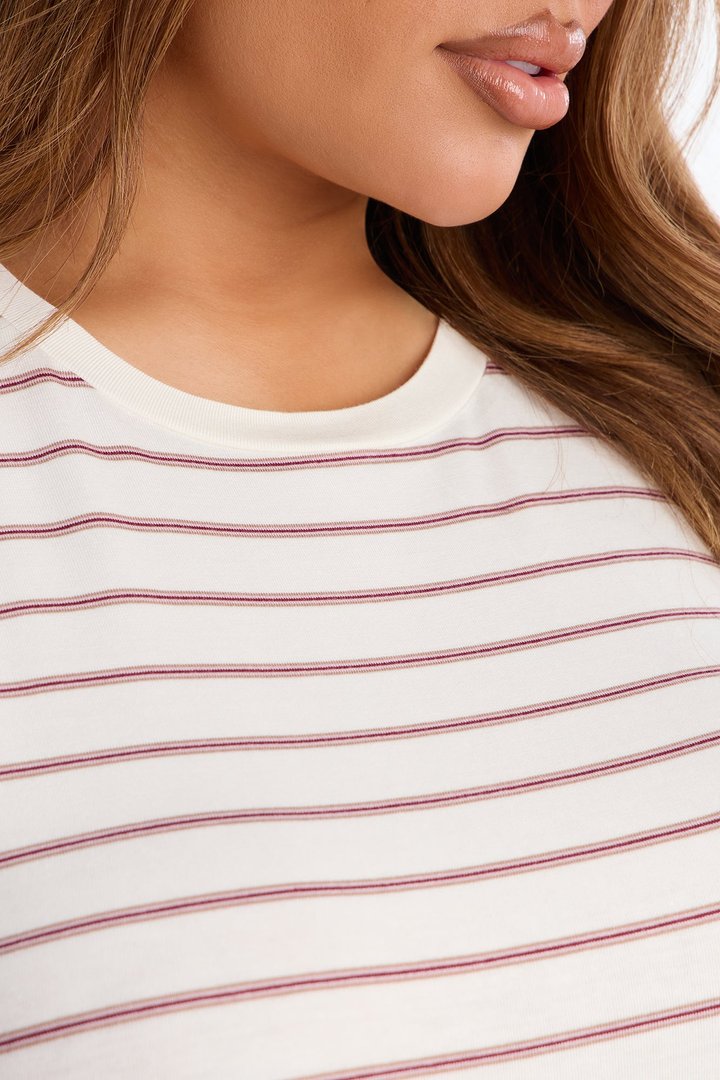 Lexi Crew Neck Stripe Tee - White/combo
