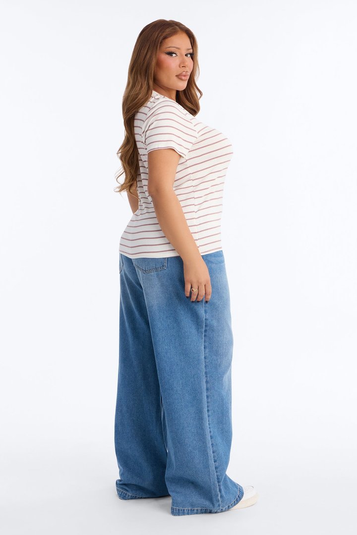 Lexi Crew Neck Stripe Tee - White/combo