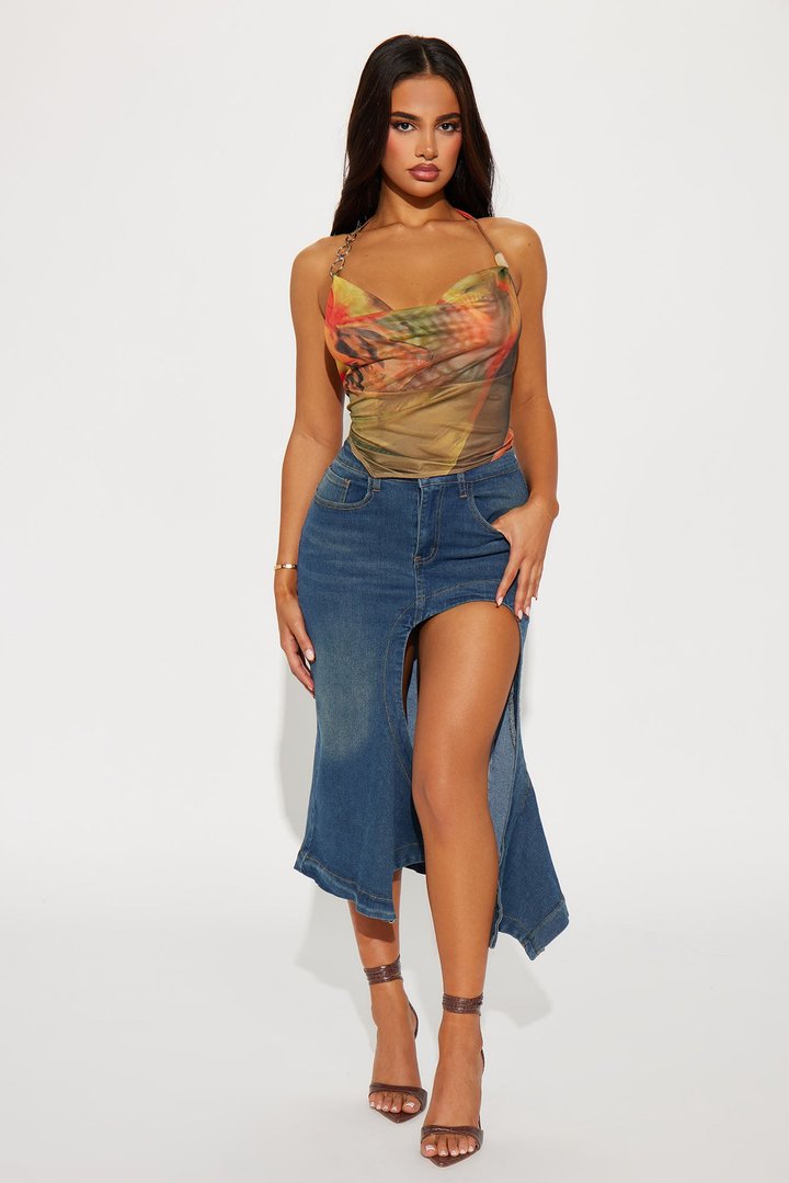 Avery Mesh Halter Top - Orange/combo