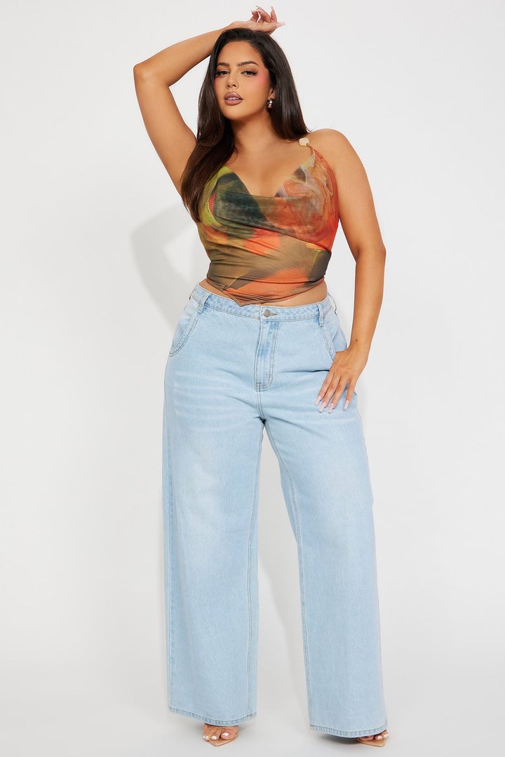 Avery Mesh Halter Top - Orange/combo