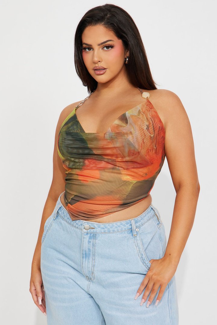 Avery Mesh Halter Top - Orange/combo