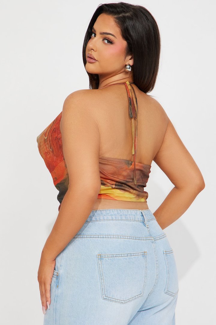 Avery Mesh Halter Top - Orange/combo