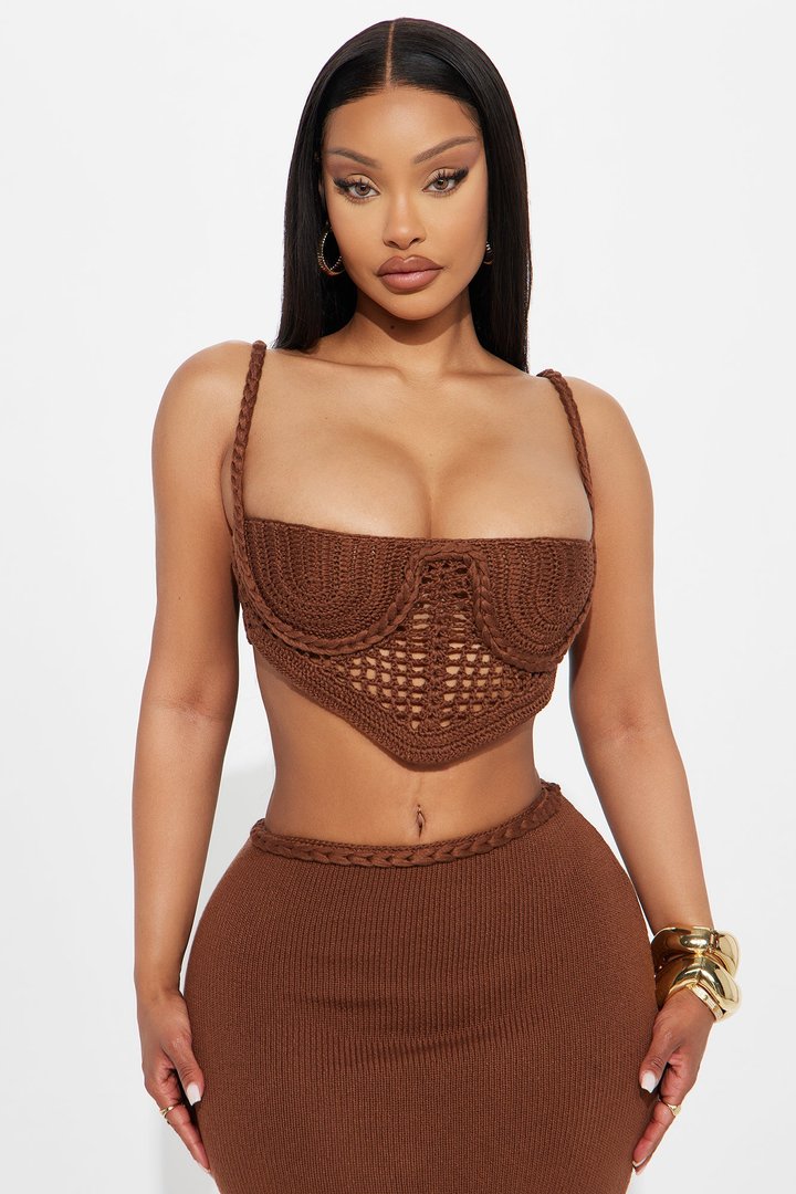 Sunny Sunset Crochet Maxi Skirt Set - Chocolate
