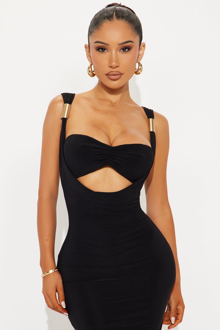 Alexa Cowl Neck Midi Dress - Black