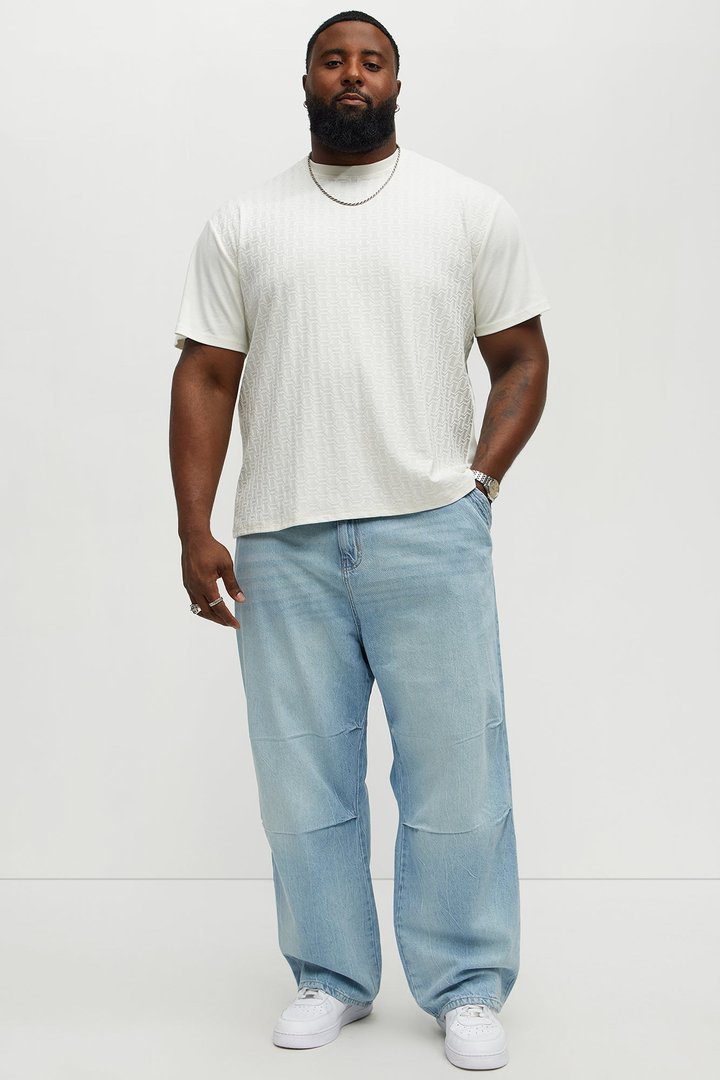 Textured Geometric Short Sleeve Tee - Off White
