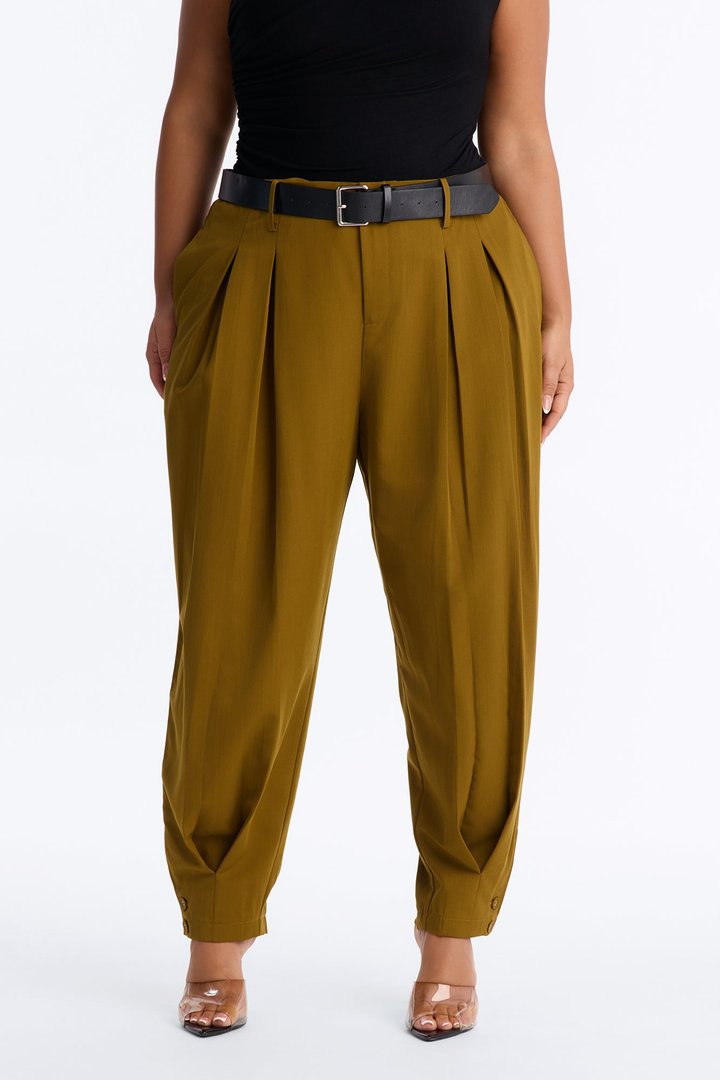 Stephanie High Rise Belted Button Cuff Trouser - Olive