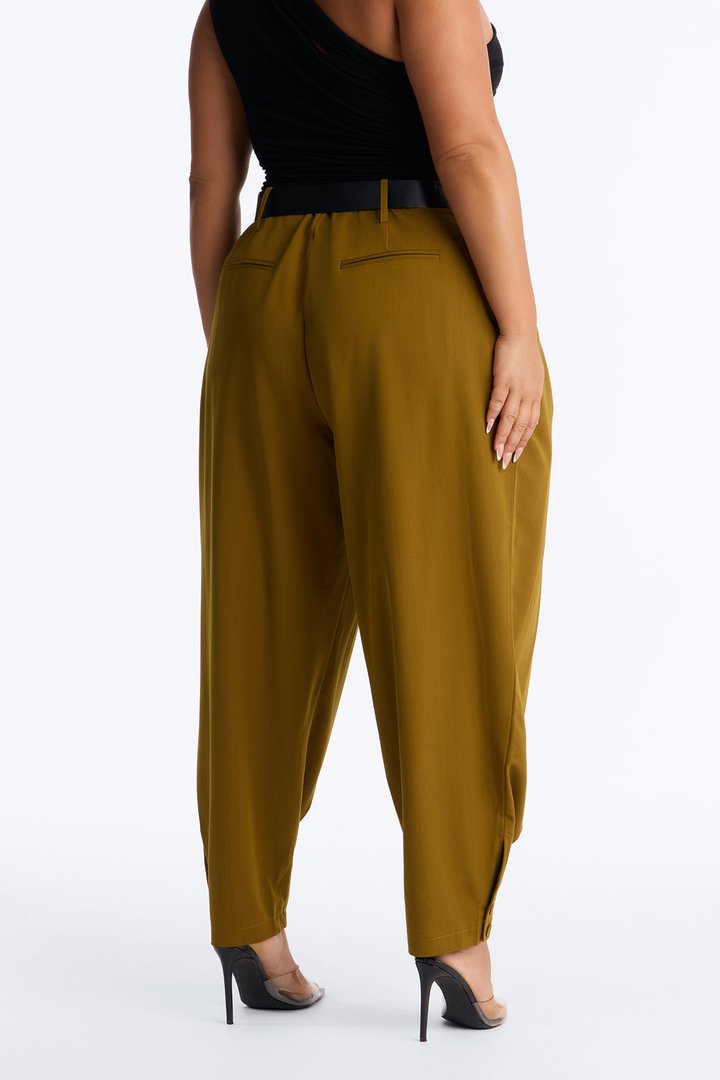 Stephanie High Rise Belted Button Cuff Trouser - Olive