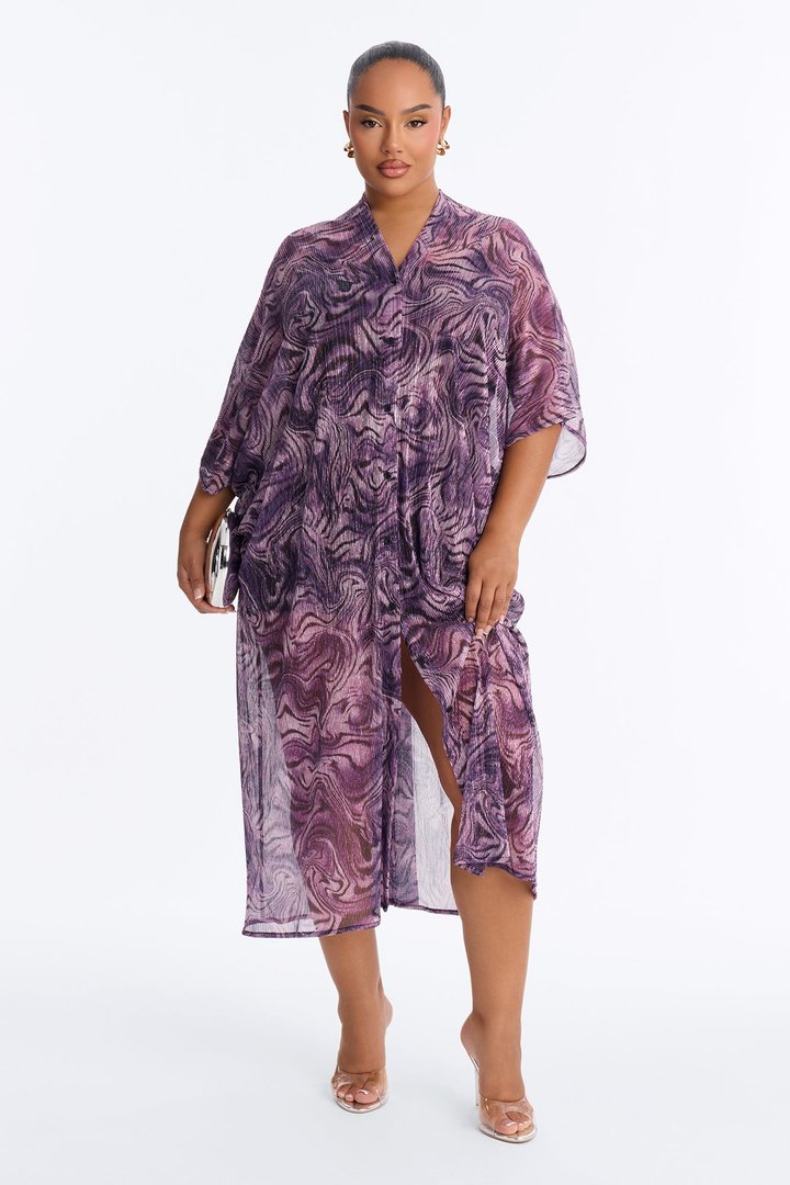 Isabelle Metallic Plisse Kaftan Maxi Dress - Purple/combo