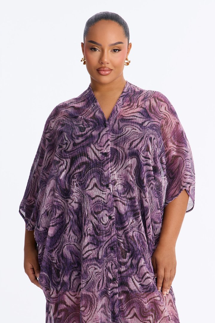 Isabelle Metallic Plisse Kaftan Maxi Dress - Purple/combo