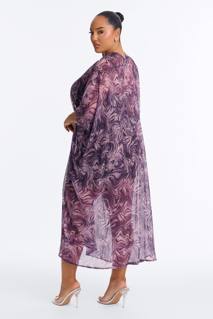 Isabelle Metallic Plisse Kaftan Maxi Dress - Purple/combo