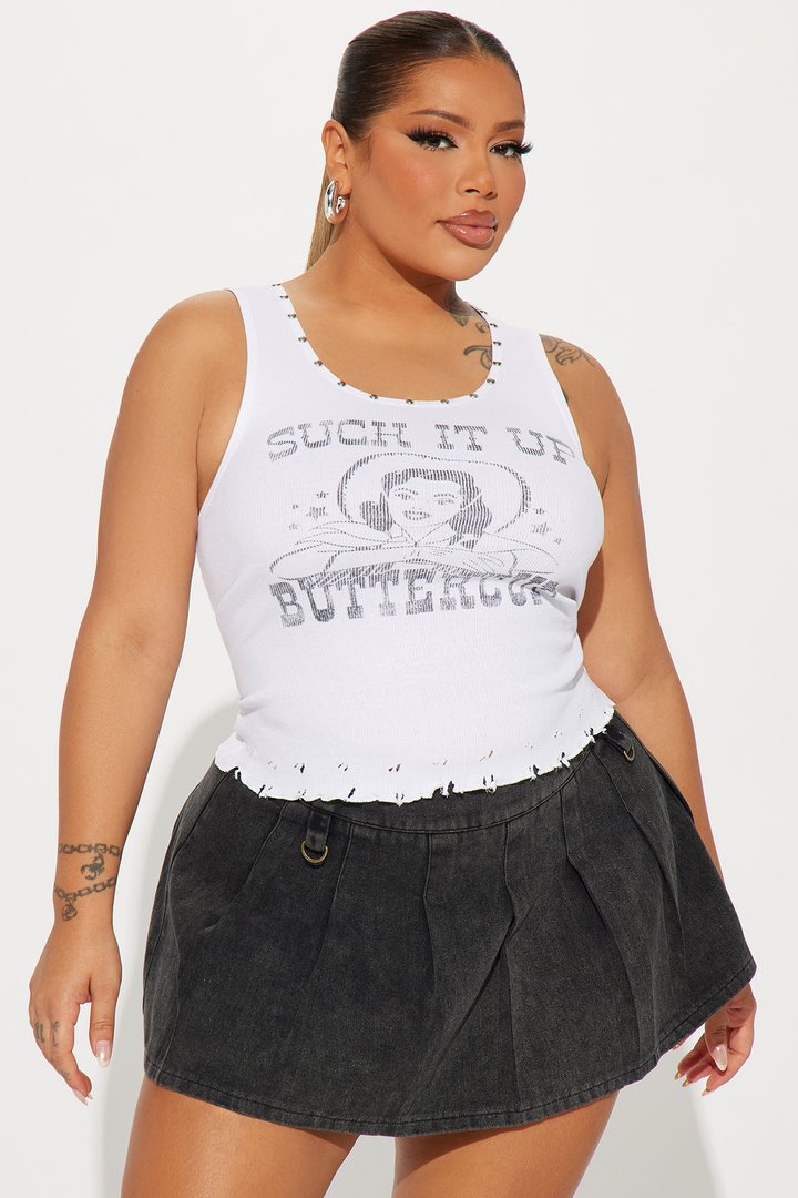 Suck It Up Butter Cup Washed Tank - White/combo