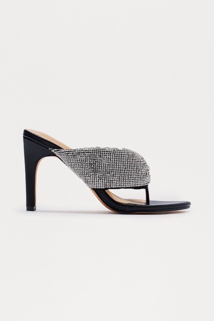 Rowie Rhinestone Thong Heels - Black