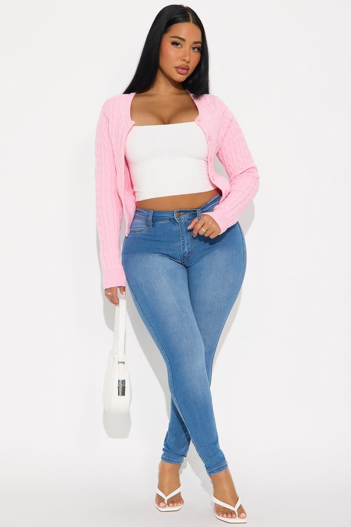 Elowen Cable Knit Cardigan - Pink
