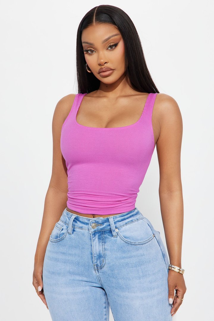Madison Basic Square Neck Tank Top - Raspberry