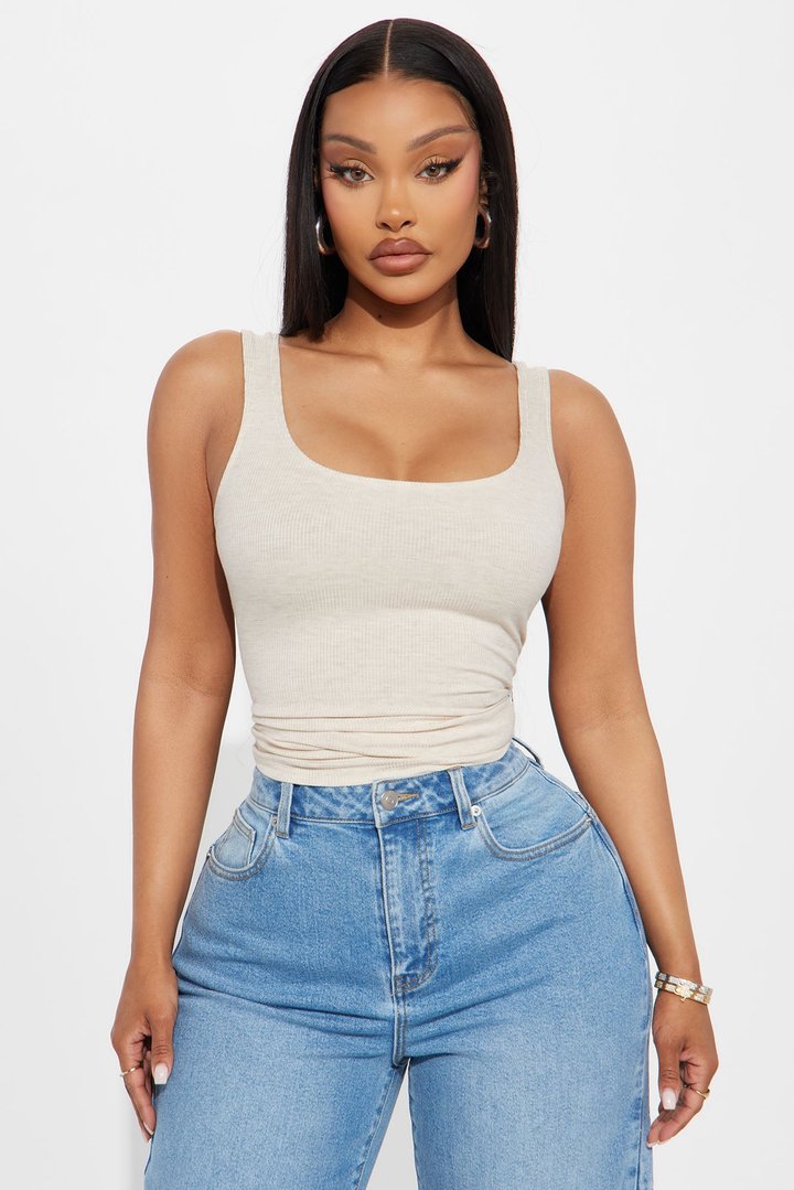 Madison Basic Square Neck Tank Top - Oatmeal
