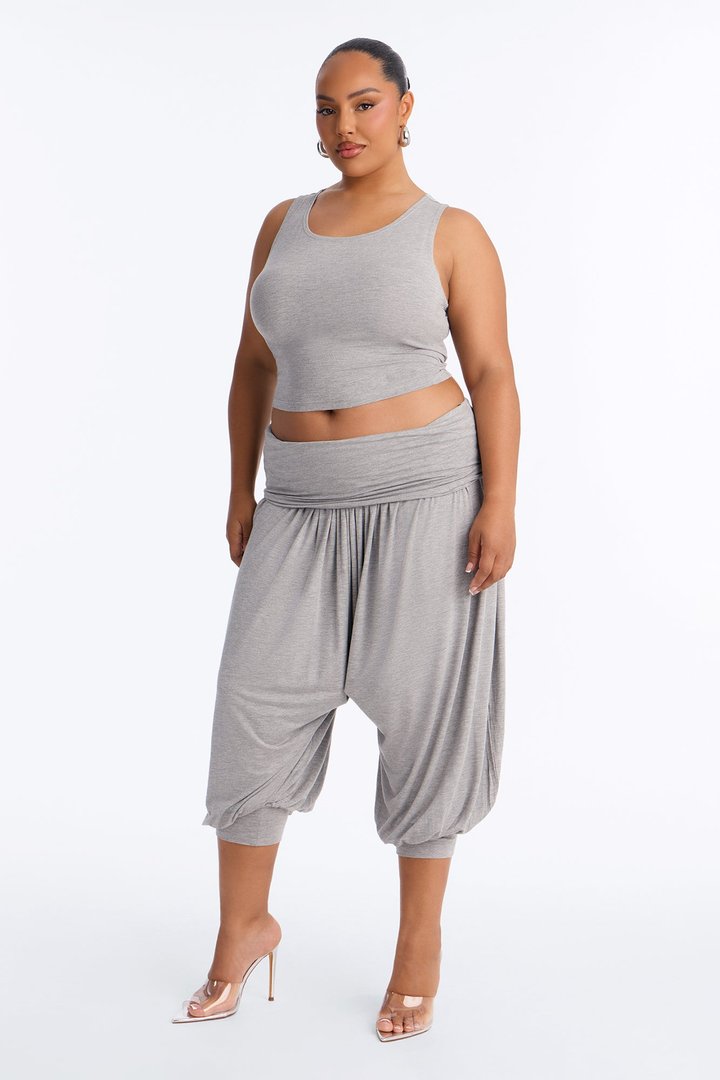 Moonchild Cropped Balloon Pant Set - Heather Grey