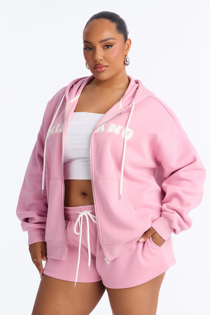 Milano Fleece Zip Up Short Set - Pink