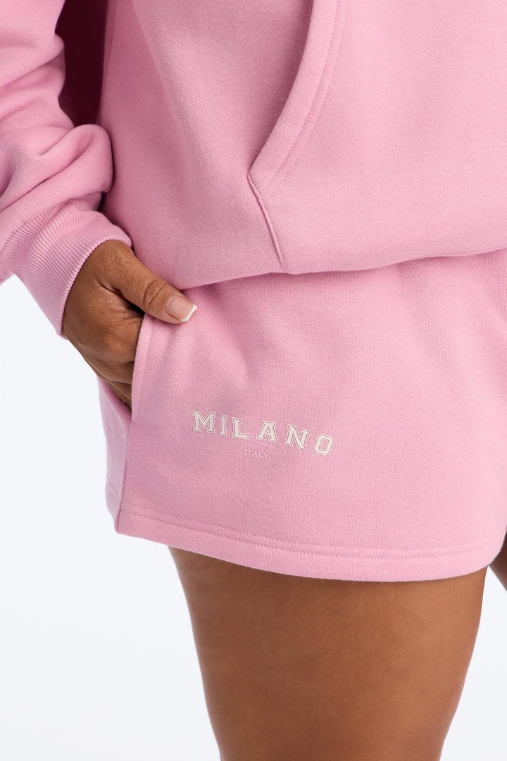 Milano Fleece Zip Up Short Set - Pink
