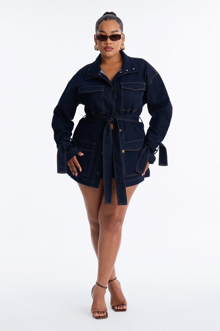 Miranda Belted Denim Short Set - Dark Denim