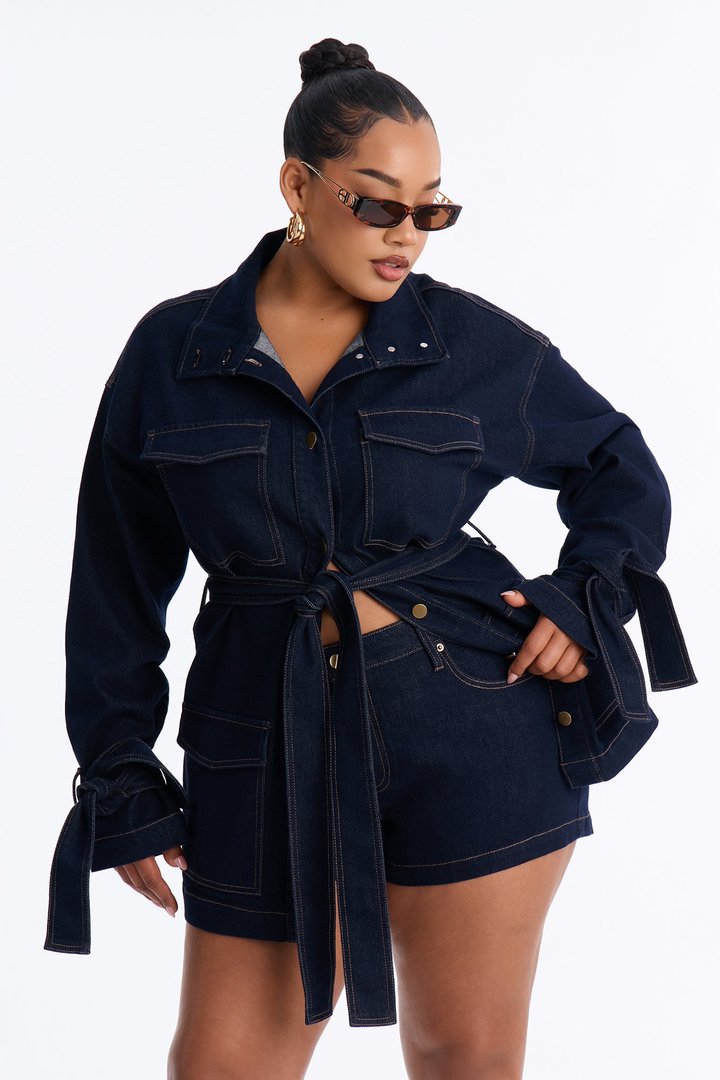 Miranda Belted Denim Short Set - Dark Denim