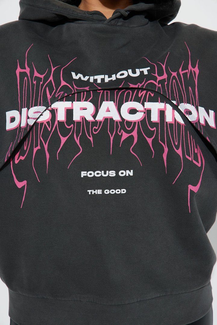 No Distractions Graphic Hoodie - Charcoal