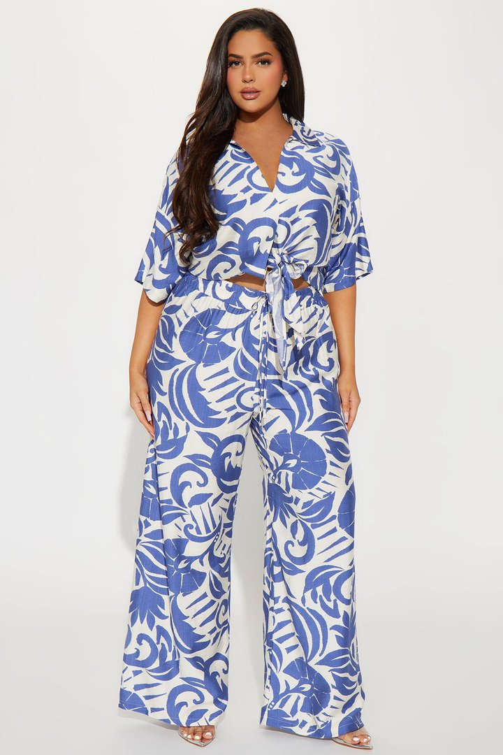Mykonos Linen Pant Set - Blue/combo