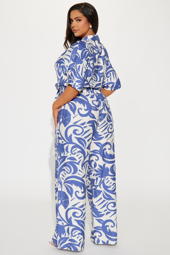 Mykonos Linen Pant Set - Blue/combo