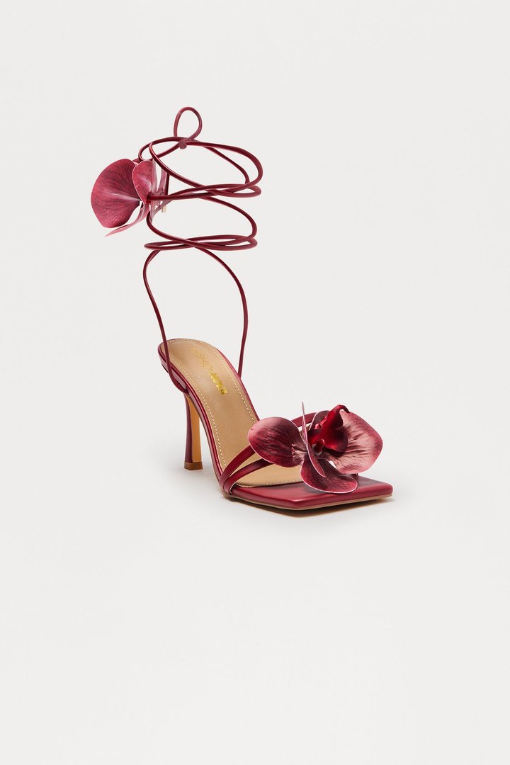 Bliss Flower Wrap Up Heels - Burgundy