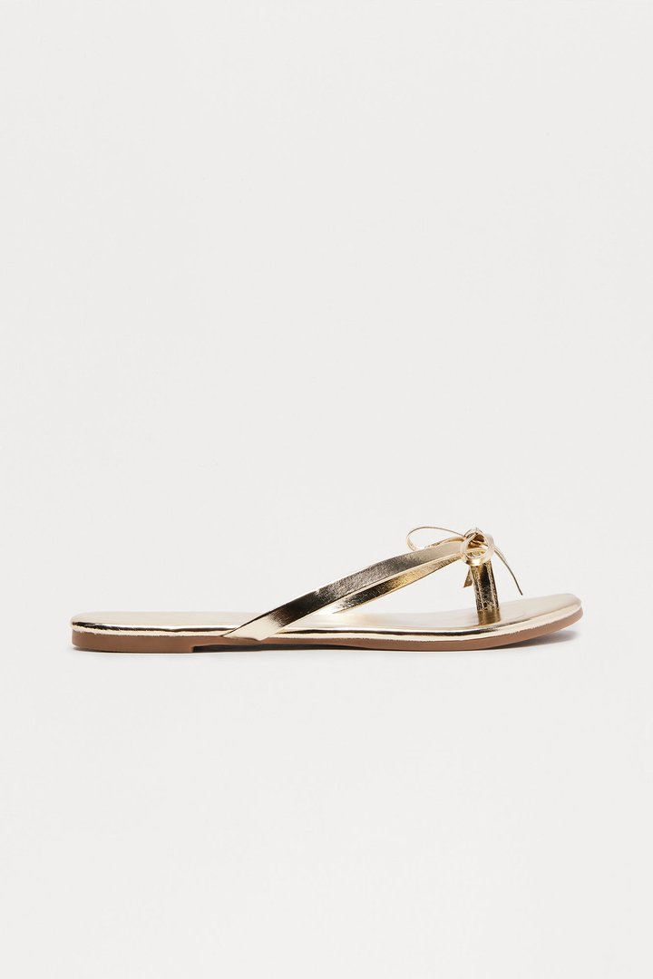 Coral Bow Flip Flops - Gold